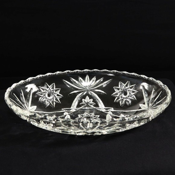 Anchor Hocking VTG Starburst Cut Star of David Oval Nut Candy Relish Dish Bowl - Picture 2 of 7